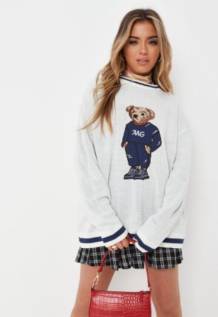 MISSGUIDED cream bear detail jumper / teddy bears on jumpers