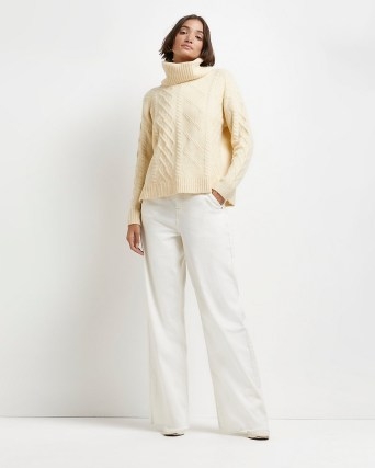 River Island CREAM CABLE KNIT JUMPER | womens chunky high roll neck jumpers - flipped