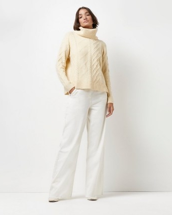 River Island CREAM CABLE KNIT JUMPER | womens chunky high roll neck jumpers