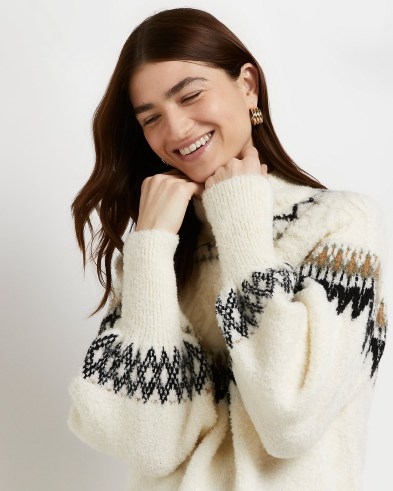RIiver Island CREAM FAIRISLE KNITTED JUMPER | womens patterned jumpers - flipped