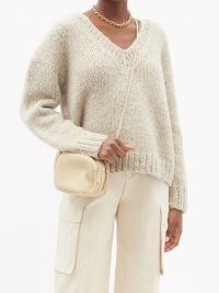 ZANINI Oversized V-neck yak-wool sweater in cream ~ womens chunky drop shoulder sweaters ~ women’s luxe oversized fit jumpers