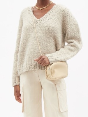ZANINI Oversized V-neck yak-wool sweater in cream ~ womens chunky drop shoulder sweaters ~ women’s luxe oversized fit jumpers - flipped