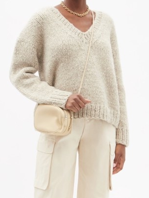 ZANINI Oversized V-neck yak-wool sweater in cream ~ womens chunky drop shoulder sweaters ~ women’s luxe oversized fit jumpers