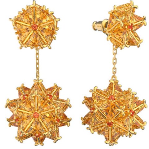 SWAROVSKI Curiosa drop earrings Geometric Swarovski Zirconia, Orange, Gold Tone – statement starburst drops – coloured crystals – crystal jewellery - flipped