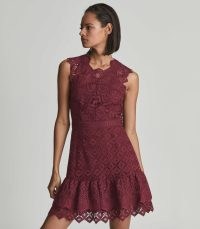 REISS DELILAH LACE MINI DRESS RED / sleeveless tiered hem occasion dresses / cocktail fashion