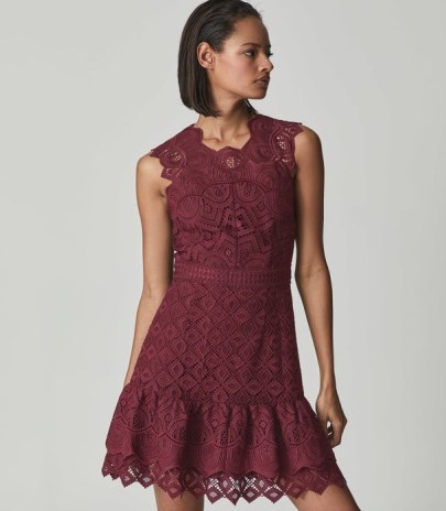 REISS DELILAH LACE MINI DRESS RED / sleeveless tiered hem occasion dresses / cocktail fashion - flipped