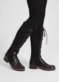 HOBBS DEVINA LEATHER KNEE BOOTS Black / womens lace up knee high winter boots