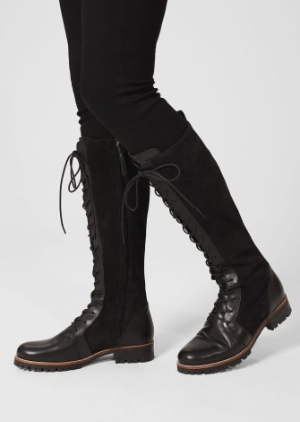 HOBBS DEVINA LEATHER KNEE BOOTS Black / womens lace up knee high winter boots - flipped