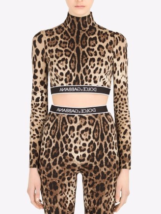 Lucy Hale brown animal print high neck crop top, Dolce & Gabbana leopard-print cropped top, on Instagram, 23 October 2021 | celebrity social media fashion | what celebrities are wearing now - flipped