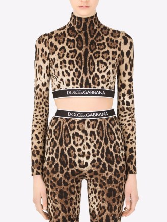 Lucy Hale brown animal print high neck crop top, Dolce & Gabbana leopard-print cropped top, on Instagram, 23 October 2021 | celebrity social media fashion | what celebrities are wearing now