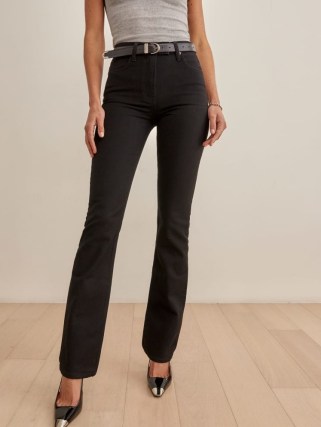 REFORMATION Donna High Rise Bootcut Jeans in Black ~ womens dark denim fashion - flipped