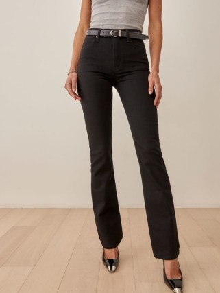 REFORMATION Donna High Rise Bootcut Jeans in Black ~ womens dark denim fashion