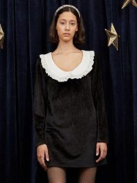 sister jane Aquarius Scoop Neck Mini Dress in Black – oversized collar velvet dresses
