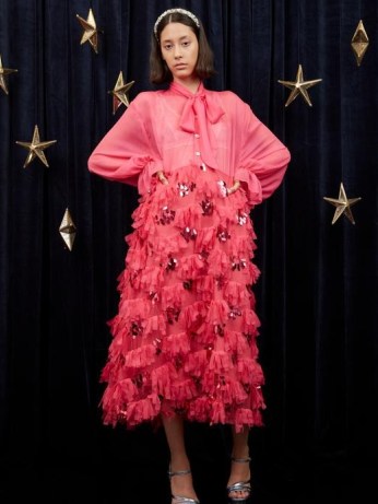 sister jane Infinite Ruffle Midi Dress Fushia / bright pink vintage style occasion dresses / shimmering party fashion - flipped