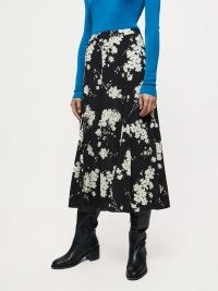 JIGSAW Eclipse Floral Midi Skirt Black – draped hem skirts