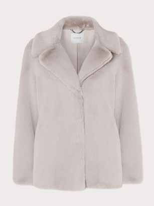 JIGSAW Faux Fur Boxy Short Coat / womens fluffy grey coats / women’s glamorous winter jackets