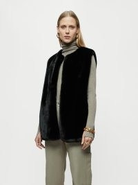 JIGSAW Faux Fur Gilet in Black / womens fluffy luxe style gilets / women’s glamorous winter sleeveless jackets