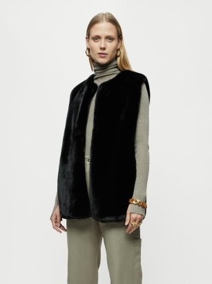 JIGSAW Faux Fur Gilet in Black / womens fluffy luxe style gilets / women’s glamorous winter sleeveless jackets