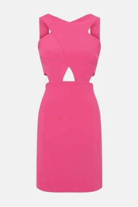 Karen Millen Figure Form Crepe Cross Woven Mini Dress ~ sleeveless hot pink cut out evening dresses ~ glamorous cut out party fashion - flipped