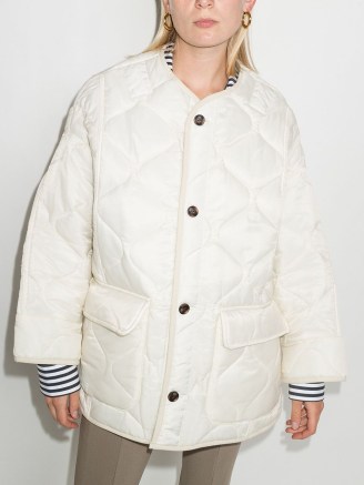 Frankie Shop Teddy diamond-quilting puffer jacket in Ivory-white ~ women’s oversized quilted winter jackets ~ womens fashionable outerwear - flipped