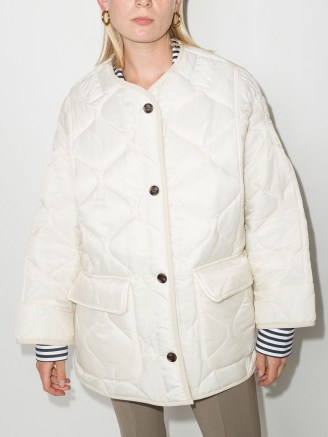 Frankie Shop Teddy diamond-quilting puffer jacket in Ivory-white ~ women’s oversized quilted winter jackets ~ womens fashionable outerwear
