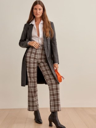 REFORMATION Franklin Pant in Brown Plaid ~ womens checked crop leg trousers ~ women’s stylish check print straight cropped pants - flipped