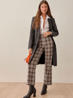 REFORMATION Franklin Pant in Brown Plaid ~ womens checked crop leg trousers ~ women’s stylish check print straight cropped pants