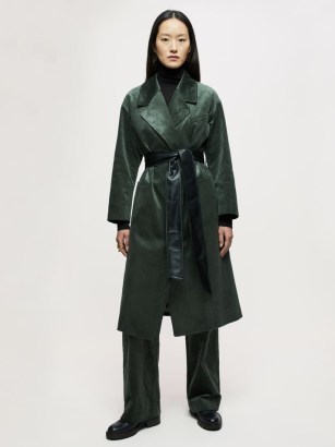 JIGSAW Freya Cord Belted Trench Coat ~ womens green corduroy tie waist coats