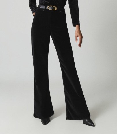 Reiss GABRIELA VELVET FLARED JEANS BLACK – luxe style flares – womens retro trousers - flipped