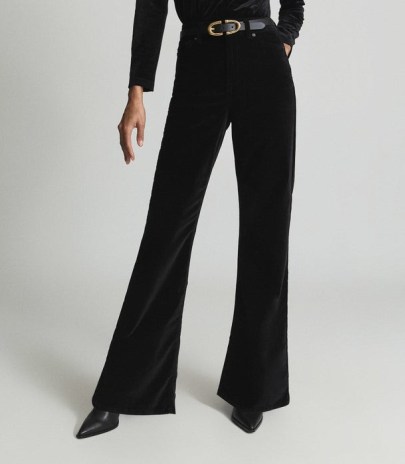 Reiss GABRIELA VELVET FLARED JEANS BLACK – luxe style flares – womens retro trousers
