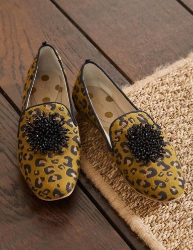 BODEN Gabriella Embellished Loafers Metallic Jacquard Leopard / wild cat print slip on shoes - flipped