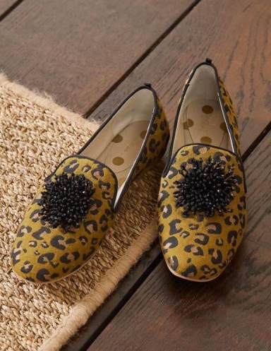 BODEN Gabriella Embellished Loafers Metallic Jacquard Leopard / wild cat print slip on shoes