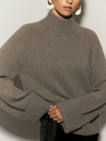 Reformation Garrett Cashmere Oversized Turtleneck in Cocoa | luxe oversized turtlenecks | chic high neck sweaters | womens on-trend jumpers | women’s fashionable knitwear - flipped