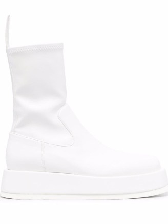 GIA BORGHINI Rosie11 faux-leather ankle boots in optical-white ~ womens flatform boots ~ women’s pull on winter flatforms - flipped