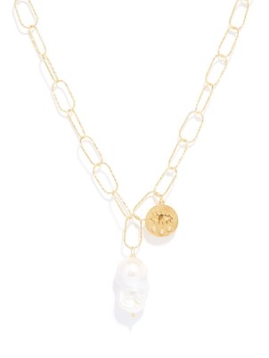 HERMINA ATHENS Kressida Lost Sea pearl & gold-plated necklace / coin charm necklaces / pearls / ocean inspired statement jewellery - flipped