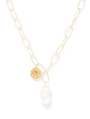 HERMINA ATHENS Kressida Lost Sea pearl & gold-plated necklace / coin charm necklaces / pearls / ocean inspired statement jewellery