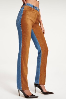GOOD AMERICAN GOOD ICON SUEDE MIXING Indigo081 | womens colour block jeans - flipped