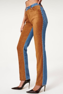 GOOD AMERICAN GOOD ICON SUEDE MIXING Indigo081 | womens colour block jeans