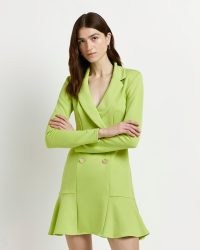 RIVER ISLAND GREEN BLAZER MINI DRESS ~ flared tiered hem jacket style dresses