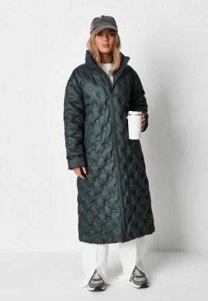 MISSGUIDED green quilted coat ~ fashionable longline padded winter coats