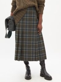 MAX MARA Robby kilt | checked knife pleat skirts | womens green tartan kilts