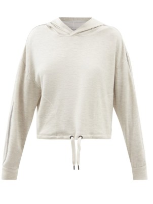 BRUNELLO CUCINELLI Cotton-blend jersey hooded sweatshirt / women’s grey pullover sweatshirts / women’s sports luxe hoodies / Monili chain trimmed tops - flipped