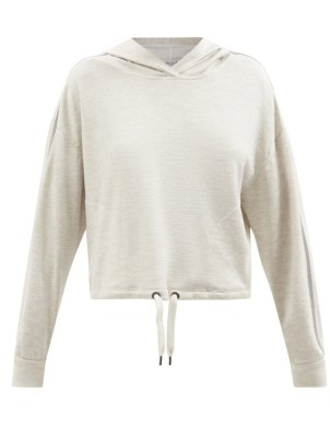 BRUNELLO CUCINELLI Cotton-blend jersey hooded sweatshirt / women’s grey pullover sweatshirts / women’s sports luxe hoodies / Monili chain trimmed tops
