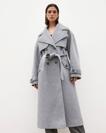 RIVER ISLAND Grey RI Studio trench coat ~ womens belted tie waist winter coats