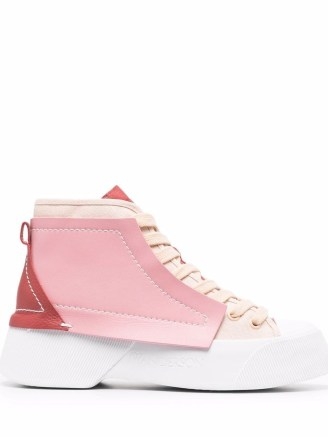 JW Anderson pink panelled high-top sneakers | womens designer hi tops | women’s logo trainers - flipped