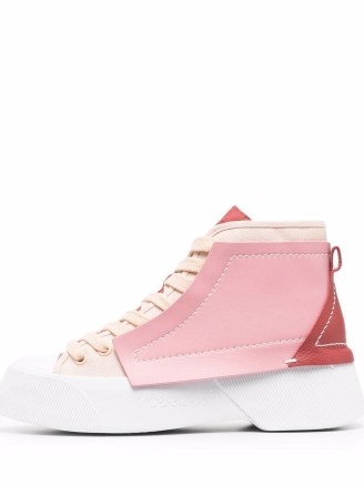 JW Anderson pink panelled high-top sneakers | womens designer hi tops | women’s logo trainers