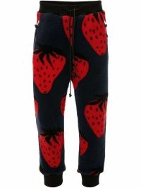 JW Anderson strawberry-print track pants / fleece textured fruit print joggers / unisex jogging bottoms / strawberries on sports fashion