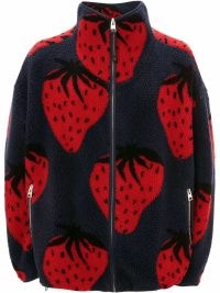 JW Anderson strawberry-print zipped jacket blue red / unisex fruit print fleece textured jackets / strawberries on fashion