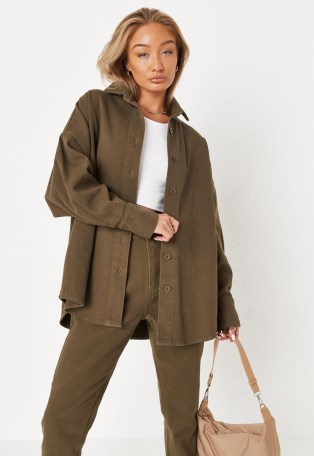 MISSGUIDED khaki co ord oversized denim shirt ~ womens casual on-trend shirts