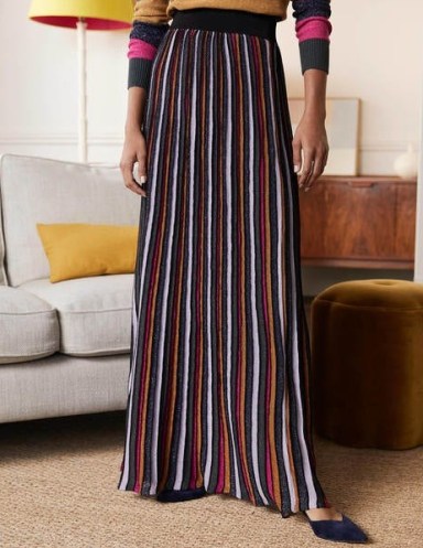 Boden Knitted Party Skirt Multi Lurex Stripe | striped maxi skirts - flipped